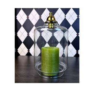 Vintage Reversible Glass Hurricane Candle Holder Brass Top 9 Inch